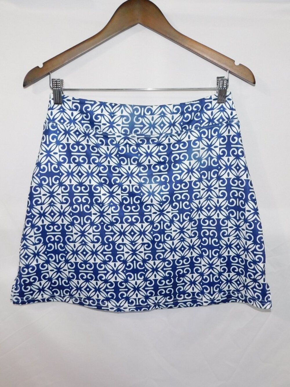 Ekouaer Blue White Pattern Pull On Golf Skort Skirt with Shorts Womens M